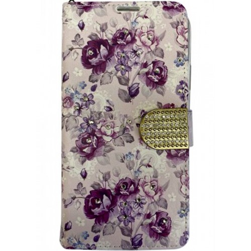 iPhone 14 Premio Wallet Diamond Purple Flowers